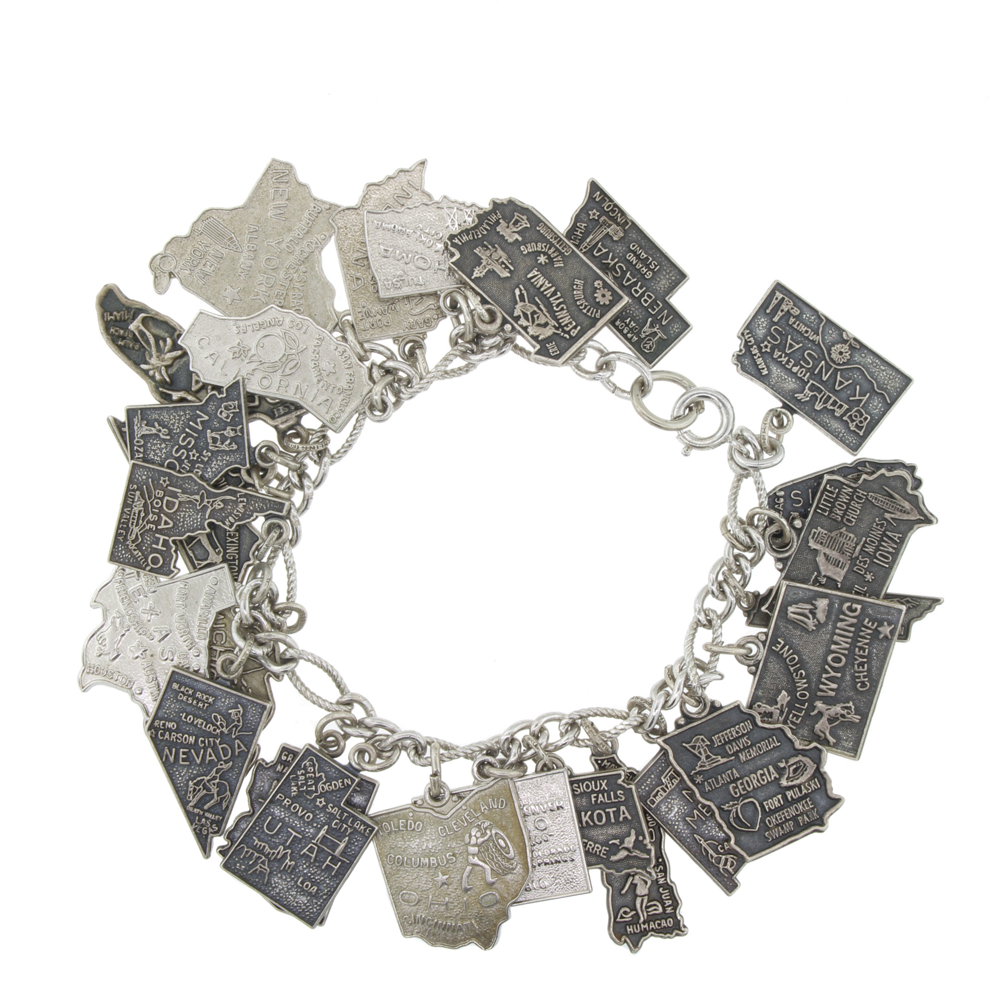 Vintage Sterling Silver 925 State Charm Bracelet 26 Charms eBay