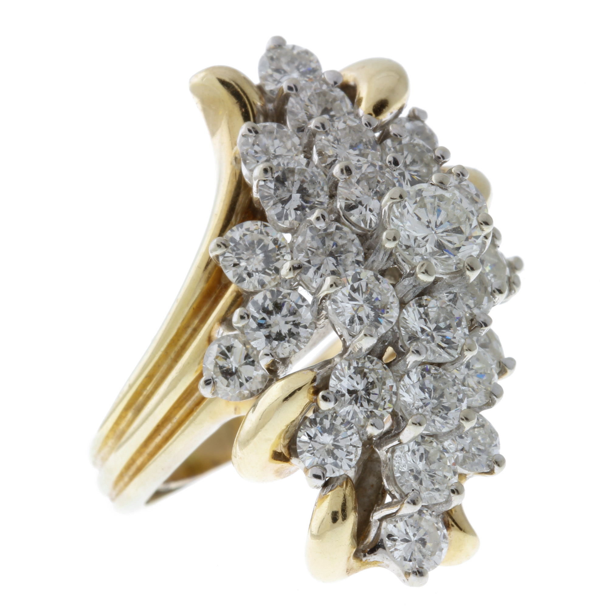 2.85ct TW Diamond & 14K Yellow Gold Waterfall Cluster Ring eBay